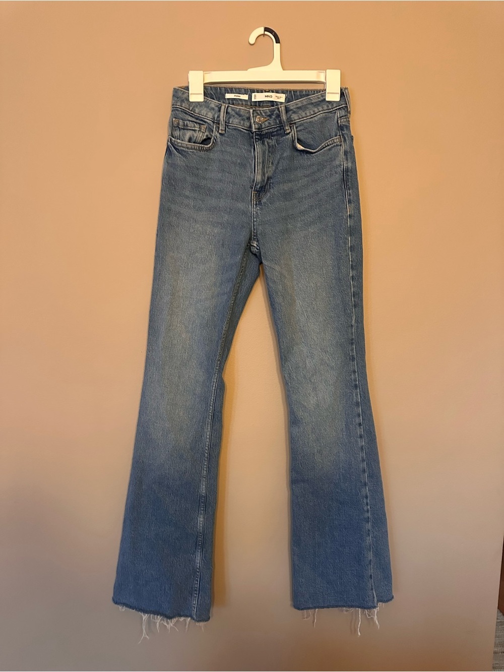 Mango Blue Flare Jeans with Raw Hem